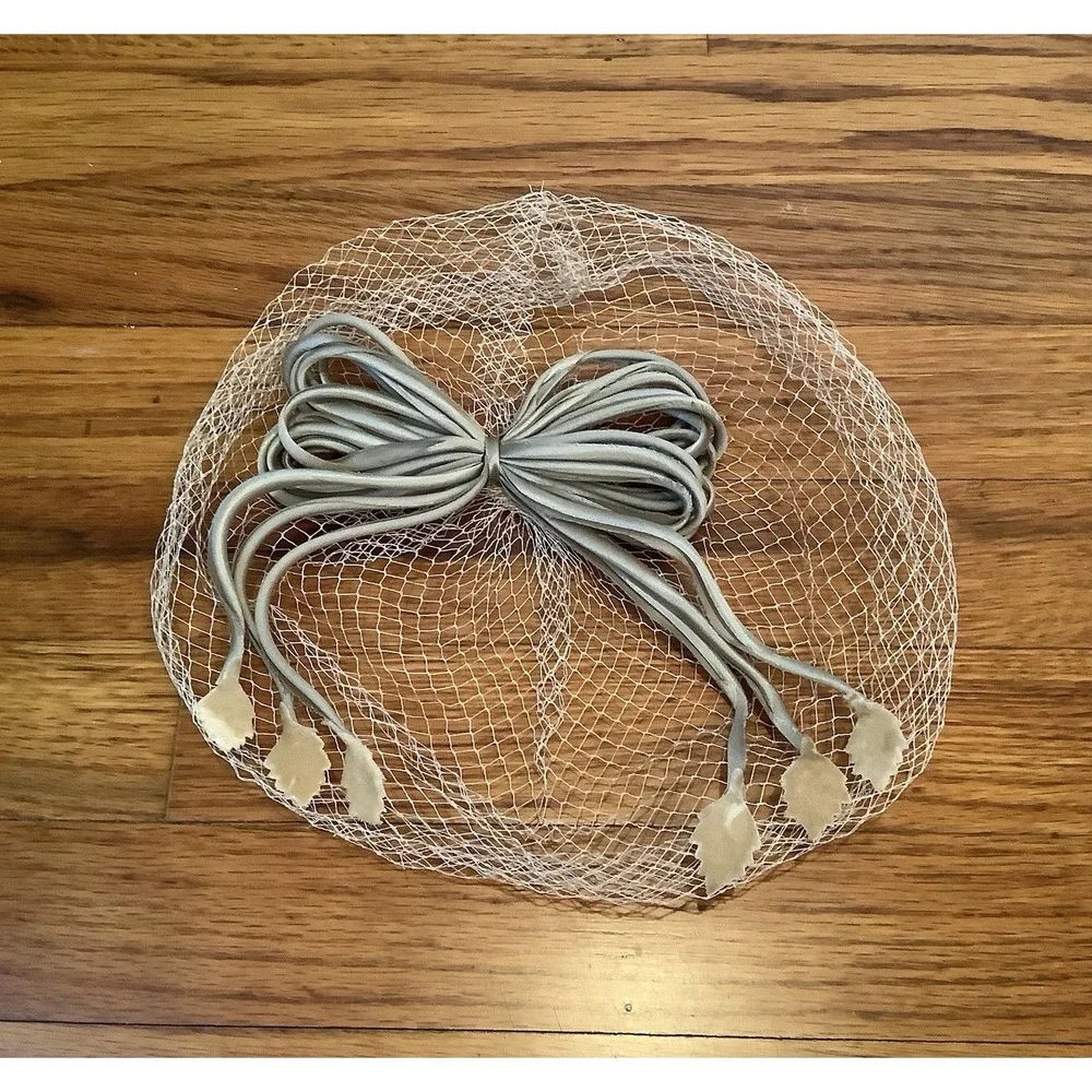 Vintage Hairpiece Green Netting Satin Bow Formal Party Wedding